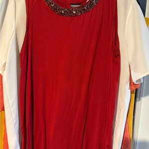 Liz Claiborne Red Sleeveless Knit Tank with Beaded Neckline